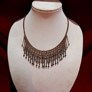 Hand Crafted Tritone Fashion Bib Fringe Statement Necklace